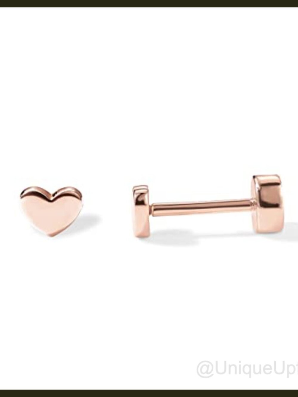 14K Rose Gold Plated Heart Flat Back Stud Earrings 925 Sterling Silver